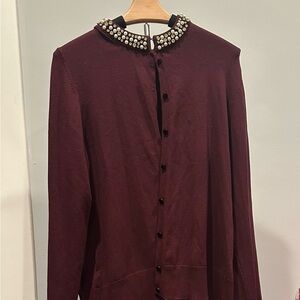 Ann Taylor Maroon Cardigan with Pearl Accents